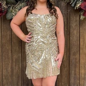 Sherri Hill Gold Gorgeous Fringe rhinestones dress